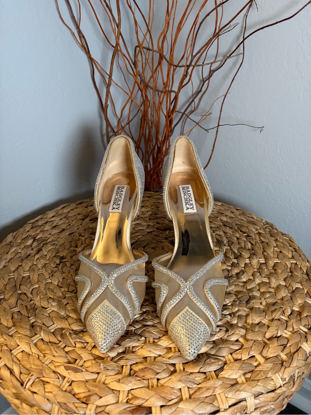 BADGLEY MISCHKA CRYSTAL TRIM D’ORSAY HEELS w/ SHOW BAG